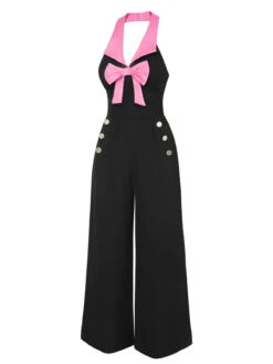 Black & Pink 1930s Bow Lapel Jumpsuit 11 Black & Pink 1930s Bow Lapel Jumpsuit -Retro Pulse Shop SCHL004078 2