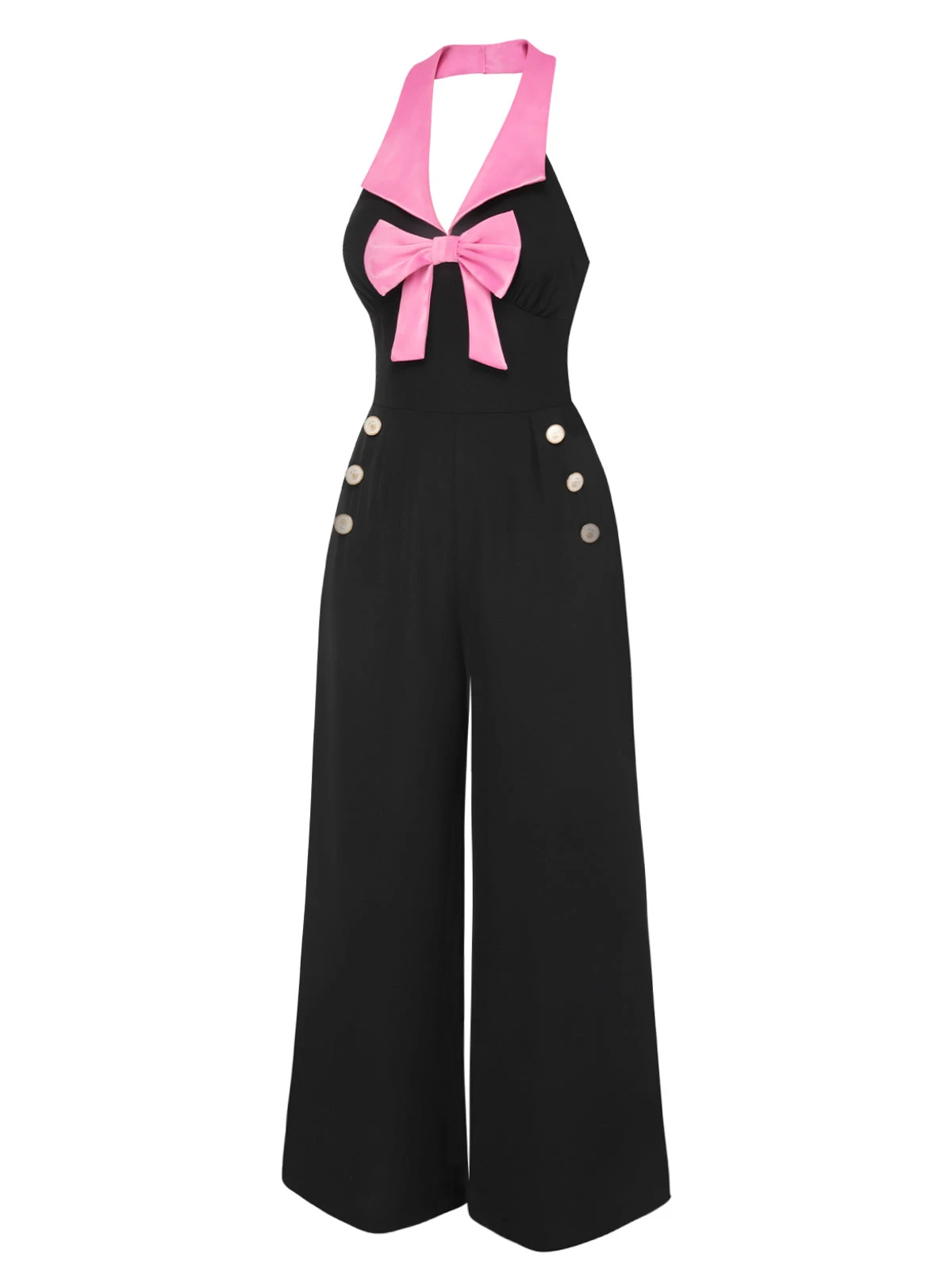 Black & Pink 1930s Bow Lapel Jumpsuit 5 Black & Pink 1930s Bow Lapel Jumpsuit - Image 3