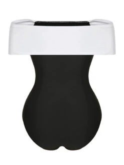 Black White 1960s Bow Off-Shoulder Swimsuit -Retro Pulse Shop SCHL004089 3