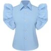 Blue 1950s Lapel Ruffles Sleeve Solid Blouse -Retro Pulse Shop SCHL004095 1 compressed