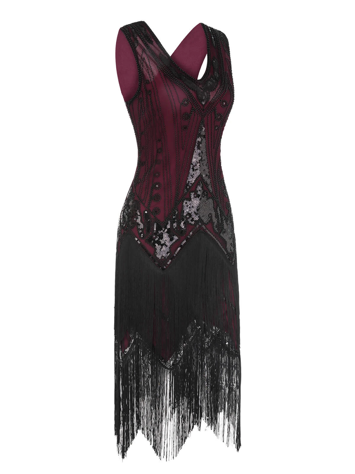 1920s V-Neck Sequined Tassel Gatsby Dress 4 1920s V-Neck Sequined Tassel Gatsby Dress - Image 2