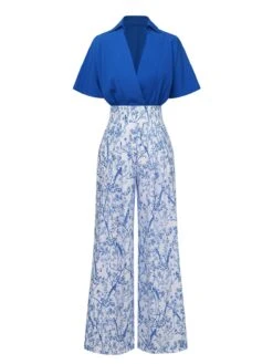 2PCS 1930s Solid Dolman Blouse & Floral Pants -Retro Pulse Shop SCHL004101 6