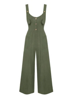 Army Green 1930s Loose Pleated Jumpsuit