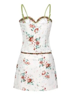 2PCS 1960s Floral Strap Slit Vest & Lace Skirt -Retro Pulse Shop SCHL004107 2 compressed