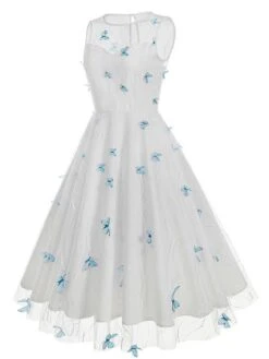 1950s Round Neck Embroidery Butterflies Mesh Dress -Retro Pulse Shop SCHL004125 BL 1 compressed