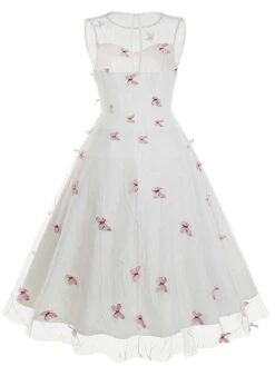 1950s Round Neck Embroidery Butterflies Mesh Dress -Retro Pulse Shop SCHL004125 P 3 compressed