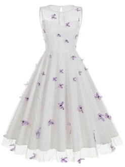 1950s Round Neck Embroidery Butterflies Mesh Dress -Retro Pulse Shop SCHL004125 PU 1 compressed