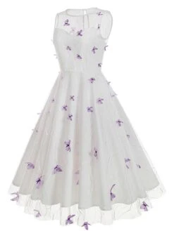 1950s Round Neck Embroidery Butterflies Mesh Dress -Retro Pulse Shop SCHL004125 PU 2 compressed