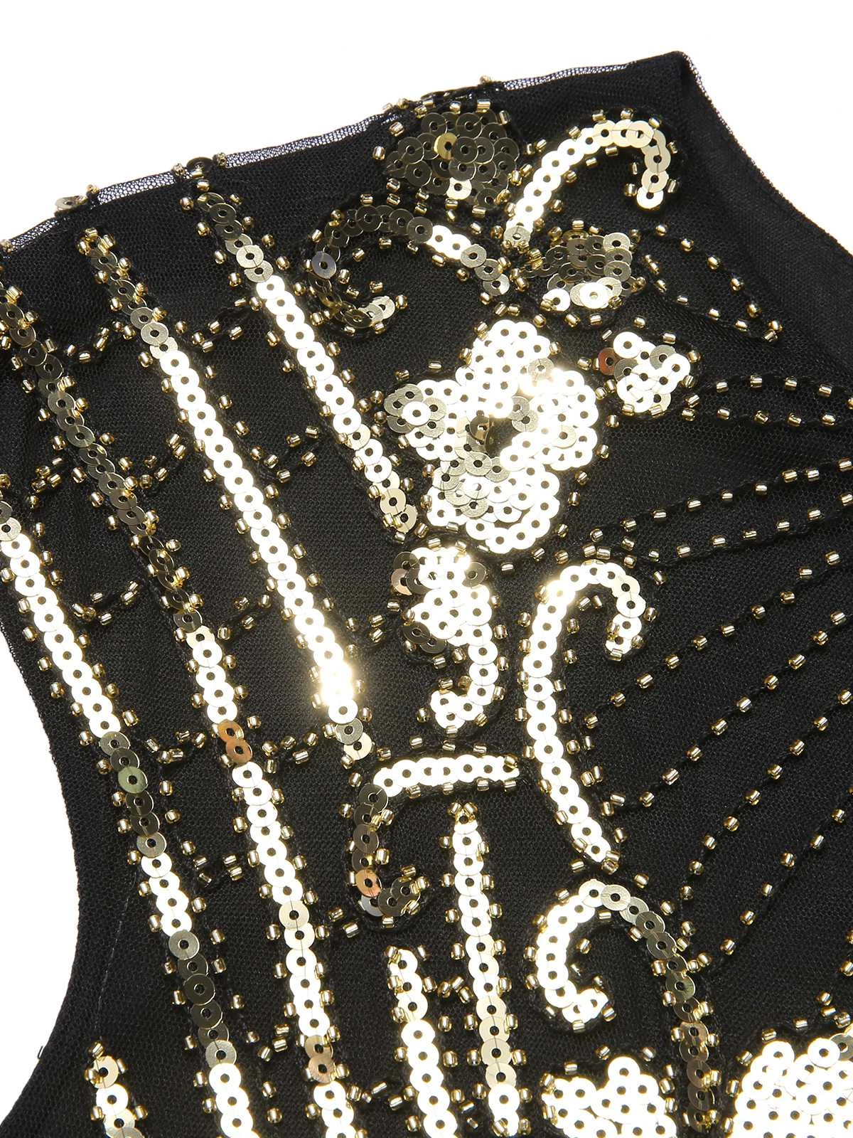 Black 1920s Sequined Tassel Cap Sleeve Dress 6 Black 1920s Sequined Tassel Cap Sleeve Dress - Image 4