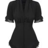 Black 1930s V-Neck Lace Victorian Blouse -Retro Pulse Shop SCHL004131 1