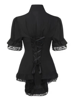 Black 1930s V-Neck Lace Victorian Blouse -Retro Pulse Shop SCHL004131 3