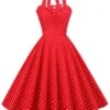 Red 1950s Polka Dot Halter Swing Dress -Retro Pulse Shop SCHL004143 R 1