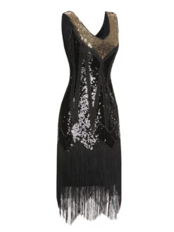 1920s Sequined Tassel V-Neck Dress -Retro Pulse Shop SCHL004152 2