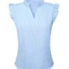 Blue 1950s Stand Collar Ruffle Sleeve Striped Blouse -Retro Pulse Shop SCHL004155 1