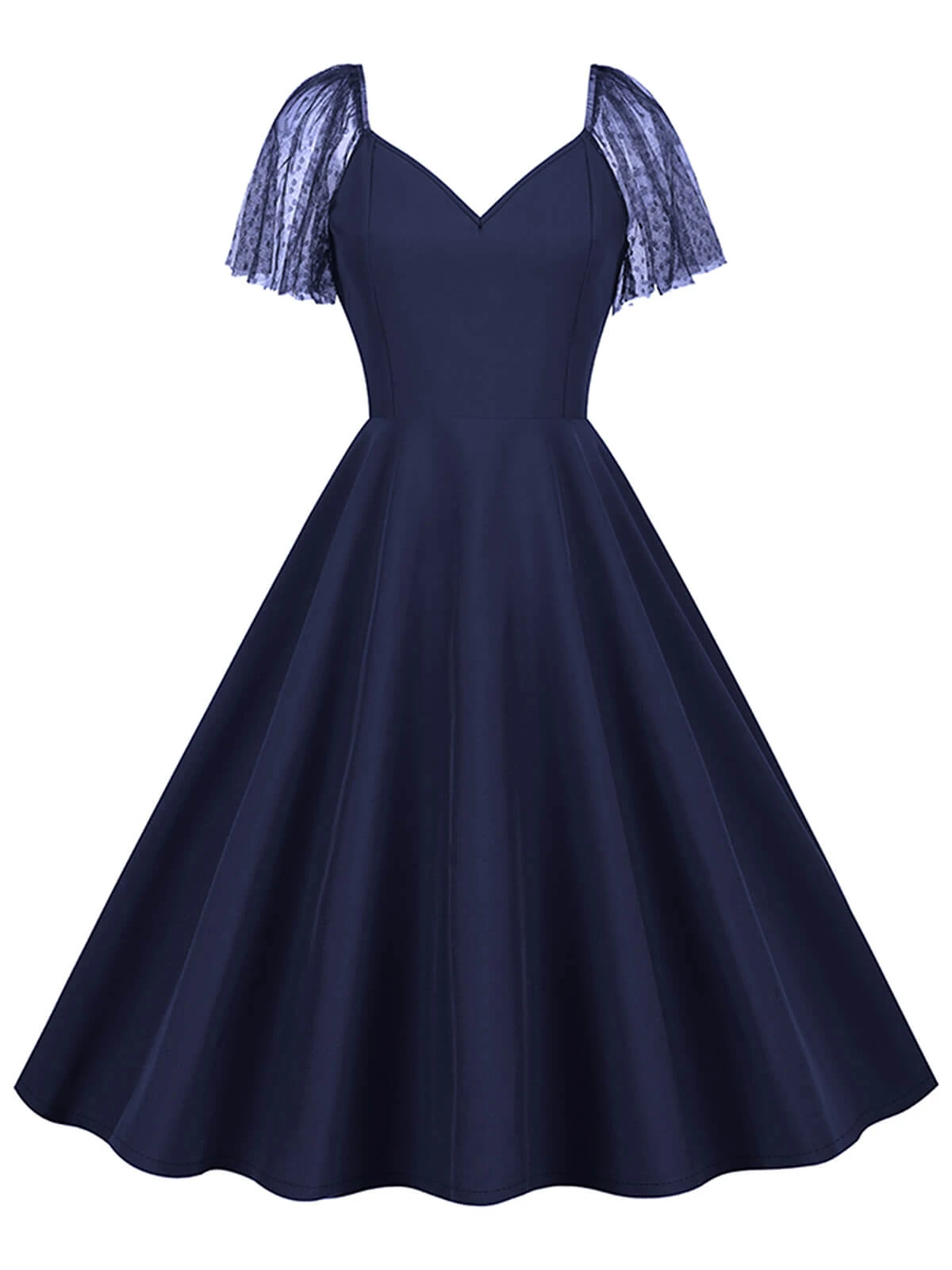 1950s Solid Dots Mesh Sleeve V-Neck Dress 11 1950s Solid Dots Mesh Sleeve V-Neck Dress - Image 9