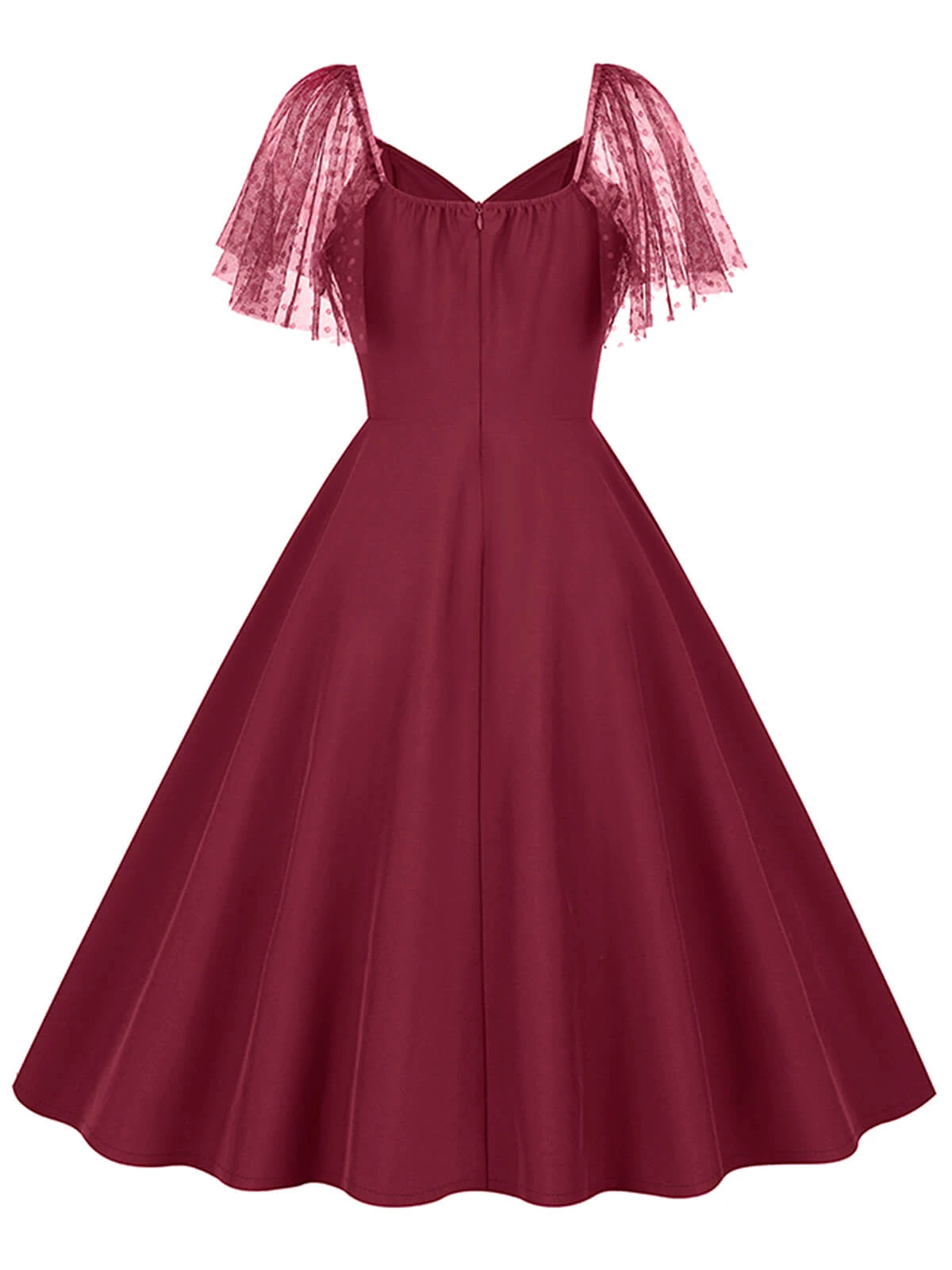 1950s Solid Dots Mesh Sleeve V-Neck Dress 9 1950s Solid Dots Mesh Sleeve V-Neck Dress - Image 7