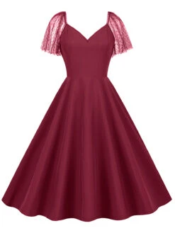 1950s Solid Dots Mesh Sleeve V-Neck Dress 21 1950s Solid Dots Mesh Sleeve V-Neck Dress -Retro Pulse Shop SCHL004156 DER 2