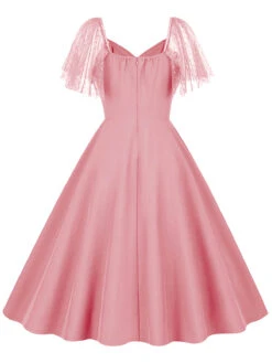 1950s Solid Dots Mesh Sleeve V-Neck Dress 19 1950s Solid Dots Mesh Sleeve V-Neck Dress -Retro Pulse Shop SCHL004156 P 2