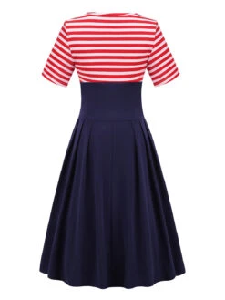 Red & Blue 1970s Stripe Patchwork Swing Dress -Retro Pulse Shop SCHL004158 R 3