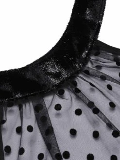 [Pre-Sale] Black 1950s Polka Dots Sheer Neck Romper -Retro Pulse Shop SCHL004159 4