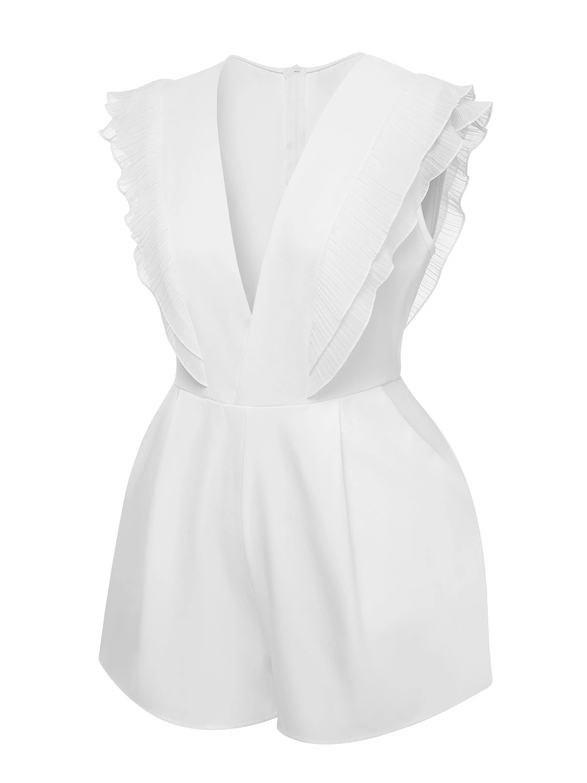 1950s Solid Deep V Neck Ruffles Sleeveless Romper 4 1950s Solid Deep V Neck Ruffles Sleeveless Romper - Image 2