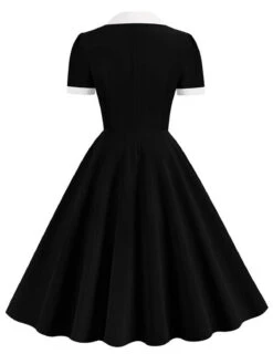 1950s Shirt Collar White Buttons Swing Dress -Retro Pulse Shop SCHL004163 B 2