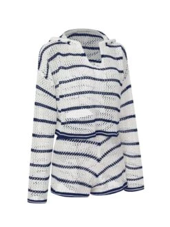 2PCS 1940s Knitted Hollow Stripes Hooded Top & Shorts -Retro Pulse Shop SCHL004165 2 compressed