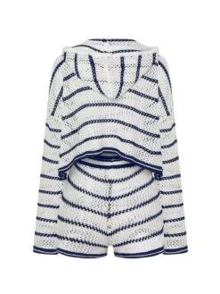 2PCS 1940s Knitted Hollow Stripes Hooded Top & Shorts -Retro Pulse Shop SCHL004165 3 compressed