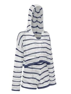 2PCS 1940s Knitted Hollow Stripes Hooded Top & Shorts -Retro Pulse Shop SCHL004165 5 compressed