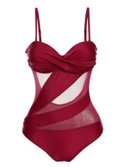 1950s Solid Semi-Sheer Back Tie Swimsuit -Retro Pulse Shop SCHL004174 13