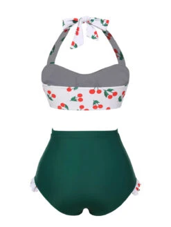Green & White 1960s Cherry Halter Swimsuit -Retro Pulse Shop SCHL004176 3