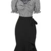 2PCS 1950s Black White Plaid Top & Ruffle Hem Skirt -Retro Pulse Shop SCHL004177 1