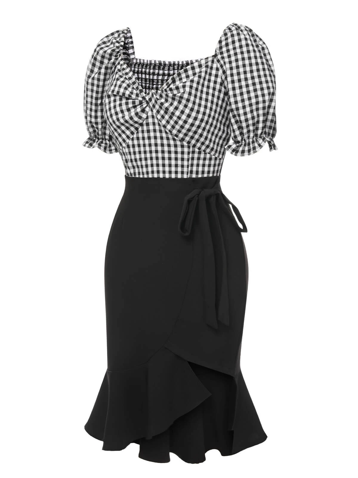 2PCS 1950s Black White Plaid Top & Ruffle Hem Skirt 4 2PCS 1950s Black White Plaid Top & Ruffle Hem Skirt - Image 2