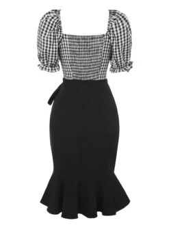 2PCS 1950s Black White Plaid Top & Ruffle Hem Skirt -Retro Pulse Shop SCHL004177 3