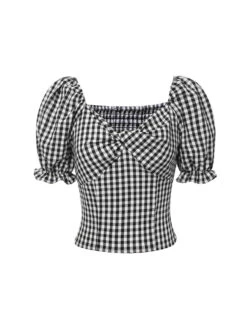 2PCS 1950s Black White Plaid Top & Ruffle Hem Skirt -Retro Pulse Shop SCHL004177 4