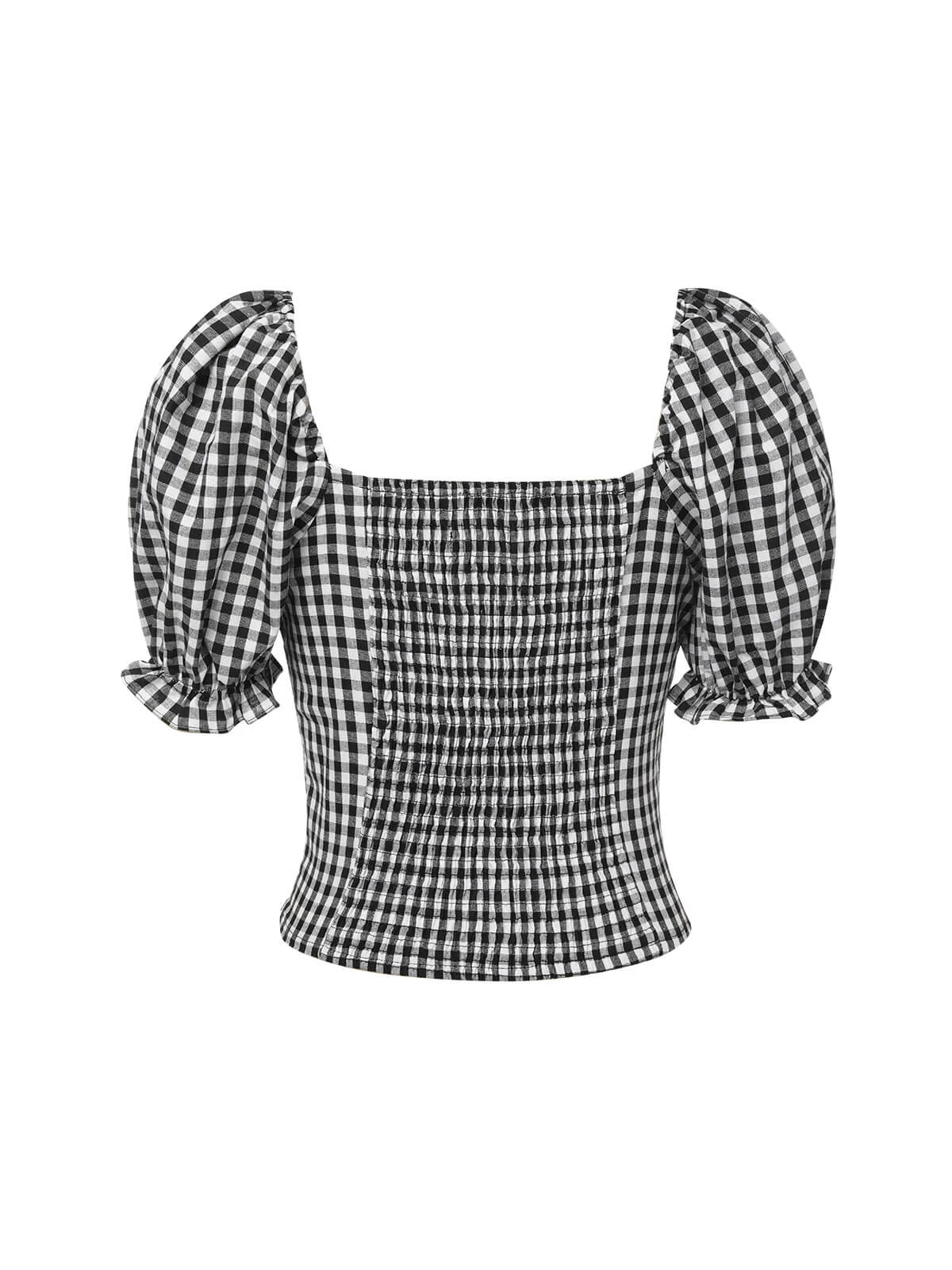 2PCS 1950s Black White Plaid Top & Ruffle Hem Skirt 7 2PCS 1950s Black White Plaid Top & Ruffle Hem Skirt - Image 5