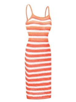 1960s Striped Knitted Spaghetti Straps Dress -Retro Pulse Shop SCHL004178 2