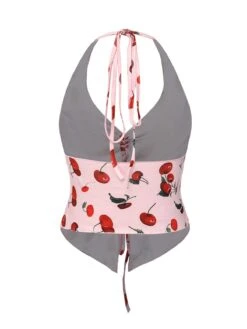 Pink 1970s Halter Cherry Top 8 Pink 1970s Halter Cherry Top -Retro Pulse Shop SCHL004183 3 compressed