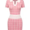 2PCS Pink & Whte 1950s Plaid Top & Pencil Skirt -Retro Pulse Shop SCHL004188 1