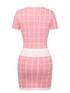 2PCS Pink & Whte 1950s Plaid Top & Pencil Skirt -Retro Pulse Shop SCHL004188 3