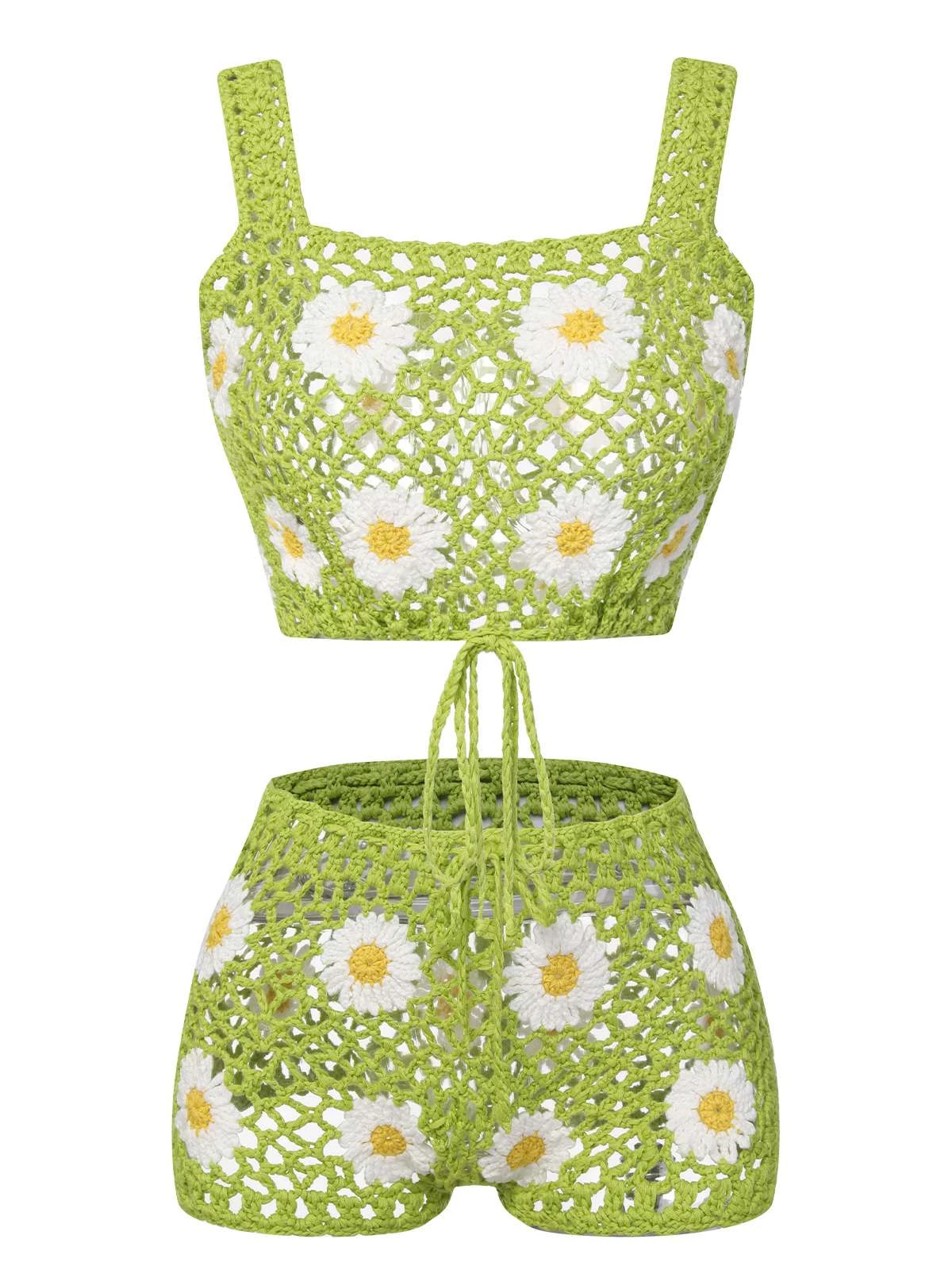 2PCS Green 1950s Daisy Knitted Top & Pants 3 2PCS Green 1950s Daisy Knitted Top & Pants