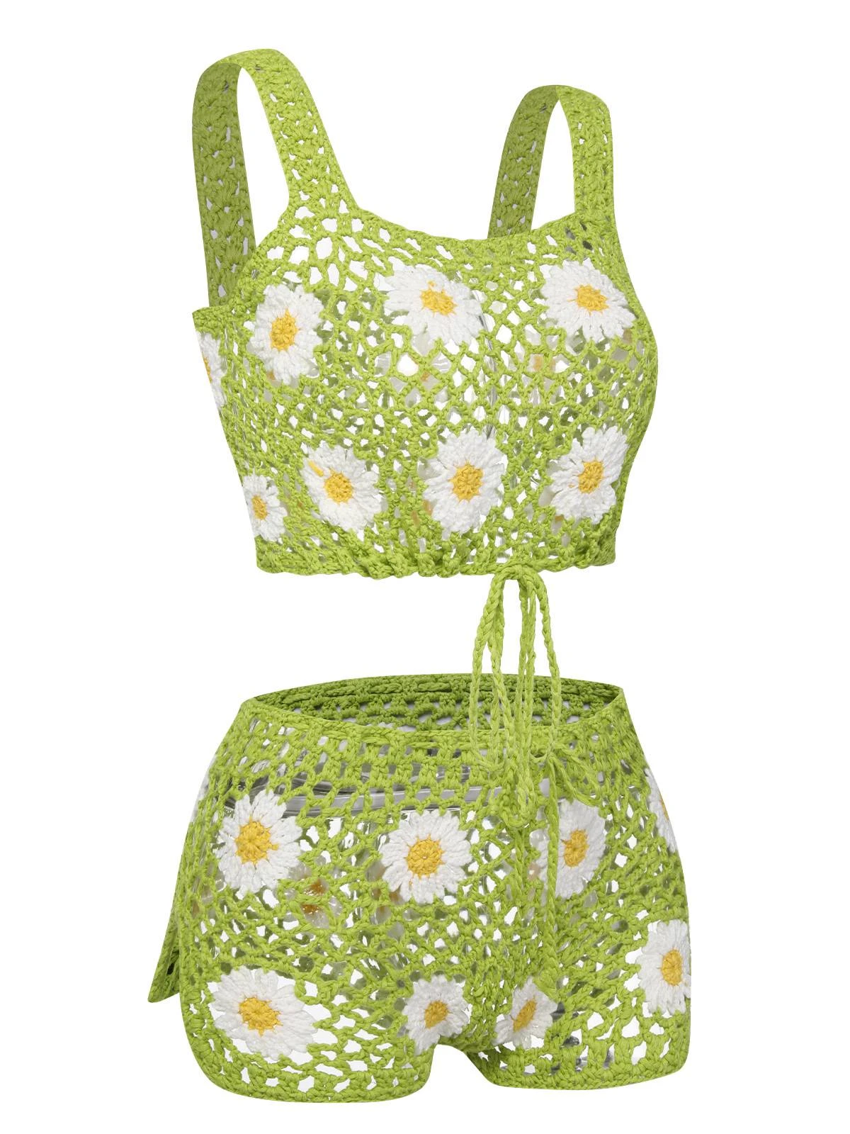 2PCS Green 1950s Daisy Knitted Top & Pants 5 2PCS Green 1950s Daisy Knitted Top & Pants - Image 3