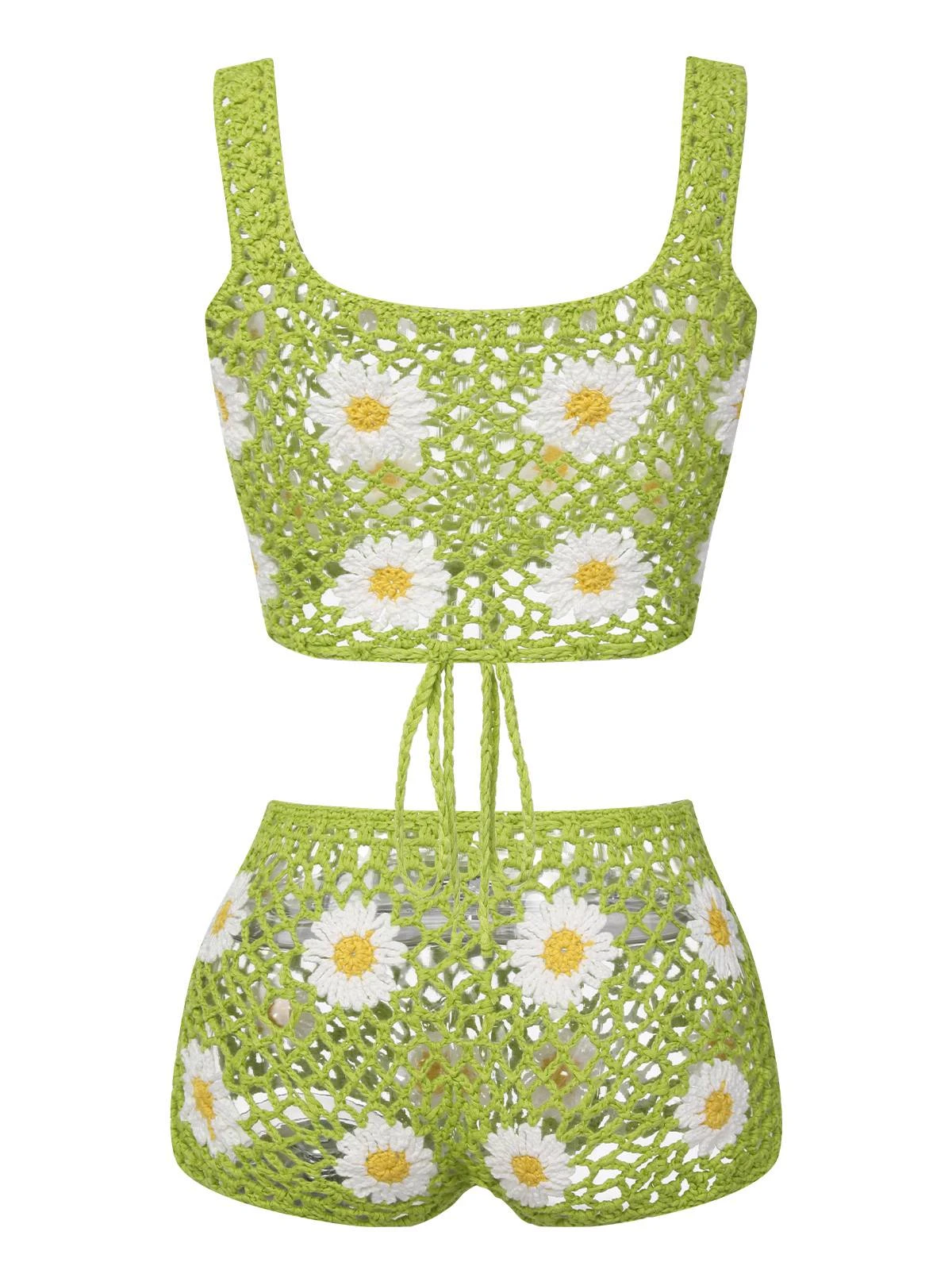 2PCS Green 1950s Daisy Knitted Top & Pants 6 2PCS Green 1950s Daisy Knitted Top & Pants - Image 4