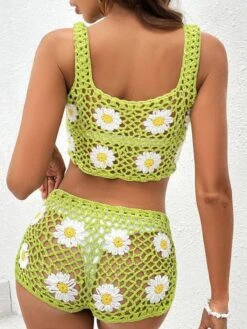 2PCS Green 1950s Daisy Knitted Top & Pants 13 2PCS Green 1950s Daisy Knitted Top & Pants -Retro Pulse Shop SCHL004193 5 1