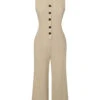 Beige 1940s Pockets Solid Sleeveless Jumpsuit -Retro Pulse Shop SCHL004197 1 compressed