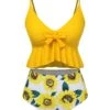 1960s Spaghetti Strap Floral Ruffles Swimsuit
