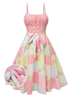 [Pre-Sale] Pink 1950s Polka Dots Floral Patchwork Dress