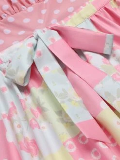 [Pre-Sale] Pink 1950s Polka Dots Floral Patchwork Dress -Retro Pulse Shop SCHL004232 5