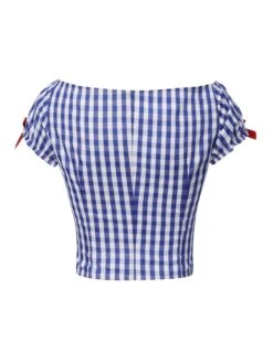 [Pre-Sale] Blue & White 1950s Sweetheart Neck Plaid Top -Retro Pulse Shop SCHL004236 3