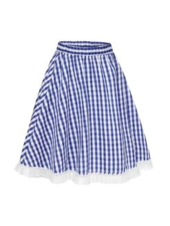 [Pre-Sale]Blue & White 1950s Lace Patchwork Plaid Skirt -Retro Pulse Shop SCHL004237 2